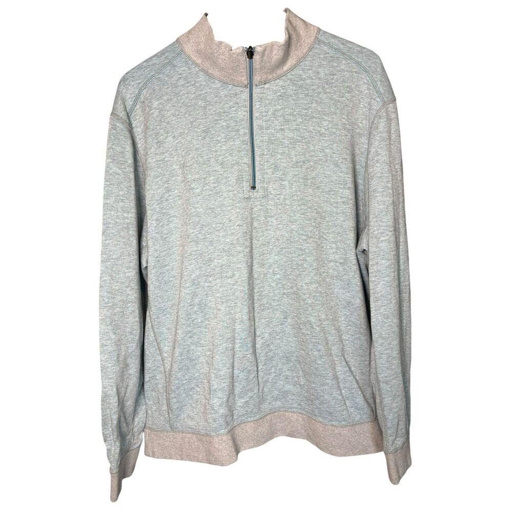 Tommy Bahama Reversible 1/4 Zip Pullover Sweatshirt Gray Blue XL Cotton